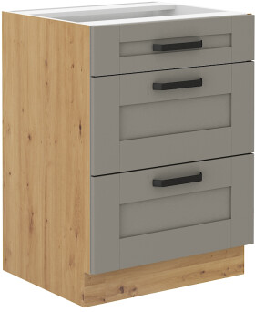 Spodní skříňka Luna 60 D 3S BB - Premium Box Barva korpusu: Dub artisan, Barva dvířek: Clay Grey