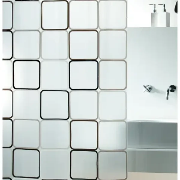 Spirella FRAME sprchový závěs motiv čtverců bílo-černý / PEVA / 180 x 200 cm (7610583019424)