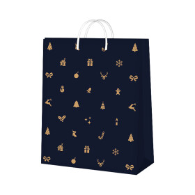 Dárková taška velká - Modrá vánoční s ražbou (26 × 12,7 × 32,4 cm) - Albi