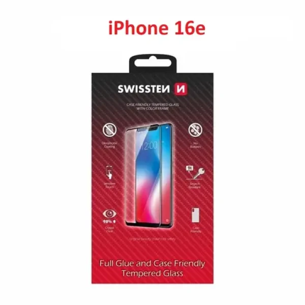 SWISSTEN FULL GLUE COLOR FRAME CASE FRIENDLY sklo pro APPLE IPHONE 16e černá (54501876)