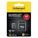 Intenso microSDXC Professional 64GB / Paměťová karta / UHS-I / Class 10 / 90 MB/s / vč. SD adaptéru (3433490)