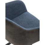 Židle jídelní, modrá látka a tmavě šedá látka v dekoru vintage kůže, černý kov, otočná P90°+ L90° s vratným mechanismem