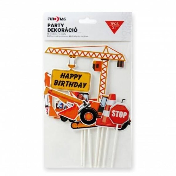 Dortisimo Zápich do dortu Happy Birthday s motivy stavby (5 ks)