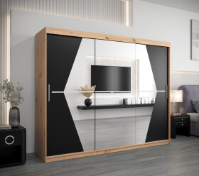 Šatní skříň Abi Bo s nástavcem Barva korpusu: Dub artisan, Rozměry: 250 cm, Dveře: Černá