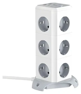 BlitzWolf BW-EC3 / Vertikální prodlužovací kabel / 12 zásuvek / 2x USB-A + 2x USB-C / 1,8 m (BW-EC3)