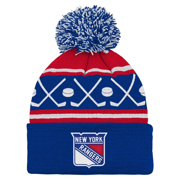 Outerstuff Dětská předškolní zimní čepice New York Rangers NHL Face-Off Cuff Pom