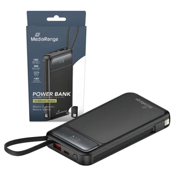 MediaRange Powerbank 10000mAh černá / Powerbanka / USB-C Power Delivery / Quick Charge / LC displej (MRMA753)