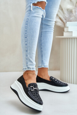 Kožené Dámské Mokasíny Na Platformě S Dekorací Černé Vinceza 89105 39