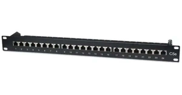 Intellinet 513487 černá / Patch panel / Cat5e STP / 24 portů / RJ-45 / 1U / 19" (513487)