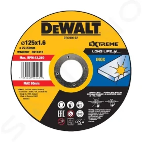 DeWalt DT43906 / Řezný kotouč na nerezovou ocel / Průměr 125 x 22.23 mm / Šířka řezu 1.6 mm (DT43906)