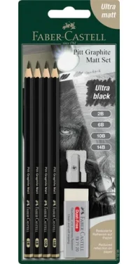 FABER-CASTELL Grafitové tužky s ořezávátkem a gumou / tvrdost B / 6ks / černá (115298)