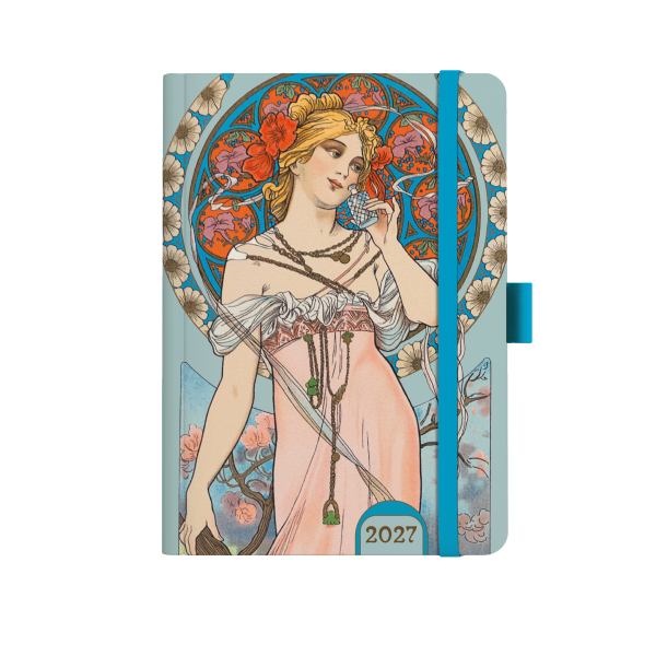 Týdenní diář 2027 Baloušek A5 Alfons Mucha modrý