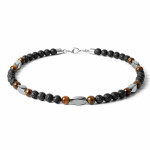 Pánský korálkový náhrdelník Mateo - lávový kámen, tygří oko, hematit, Černá 70 cm