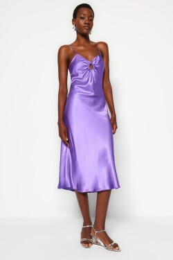 Trendyol fialové páskové saténové tkané šaty