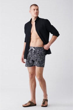 Avva Men's Black Quick Dry Printed Swimwear in Standard Size Seafood Shorts