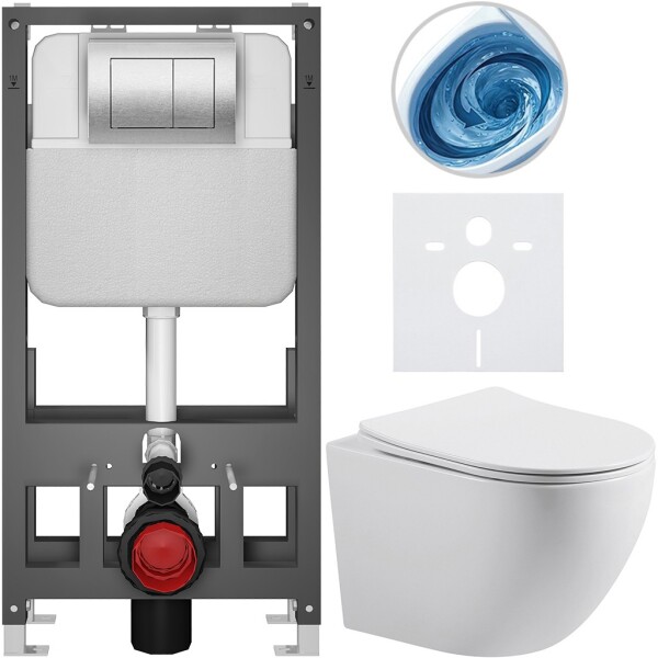 CERANO - Kompletní WC set Basic/Cesso - bílá lesklá - WC tlačítko Maxio/Stříbrná - volně stojící - předstěnová instalace - 49x36 CER-8050BD85997