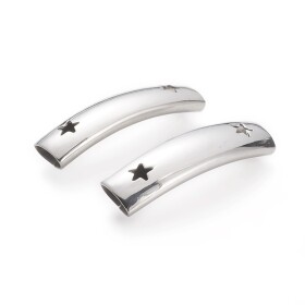 Trubičkový korálek z nerezové oceli - prohnutý - hvězdy - platinový - 36 x 10 x 8 mm - 1 ks