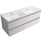 CERANO - Koupelnová skříňka Velora - bílá matná, úchytka zlatá - keramické dvojumyvadlo Viano - 121,5x67,5x46,5 CER-447415
