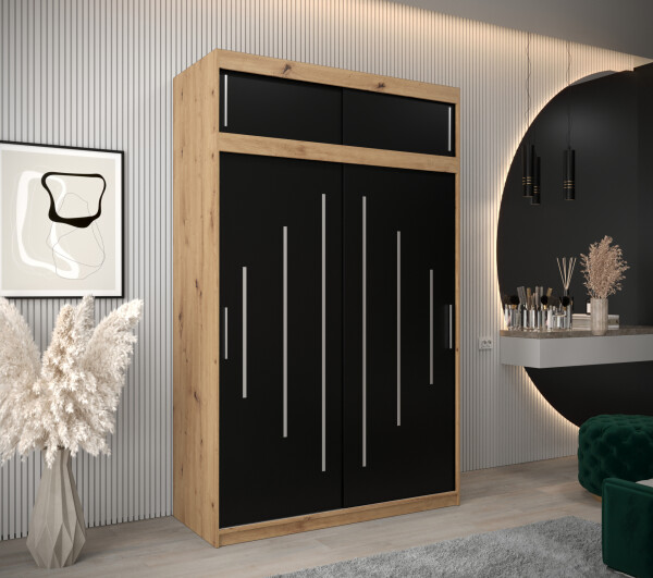 Šatní skříň Abi Y0 s nástavcem Barva korpusu: Dub artisan, Rozměry: 150 cm, Dveře: Černá