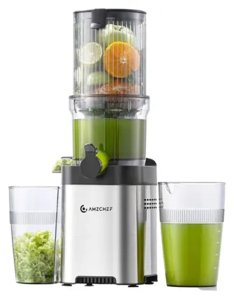 AMZCHEF CE-ZM1902M-SV stříbrná / Pomalý odšťavňovač / Hands-Free / 118 mm plnicí otvor / zpětný chod (CE-ZM1902M-SV)