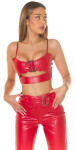 Sexy kožené kalhoty Koucla Highwaist s přezkou red M