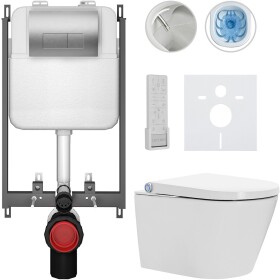 CERANO Závěsné WC s bidetem Basic/Cronus Premium - bílá lesklá - WC tlačítko Modulo/Stříbrná - pro zazdění - 59,3x38,4 cm