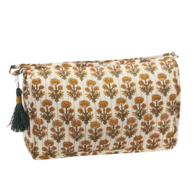 MADAM STOLTZ Prošívaná kosmetická taška Flowers, žlutá barva, textil