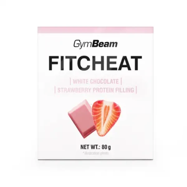 Proteinová čokoláda Fitcheat - GymBeam (bílá čokoláda s jahodou, 80 g) (30539-13-80g-whitechocolatestrawberry)