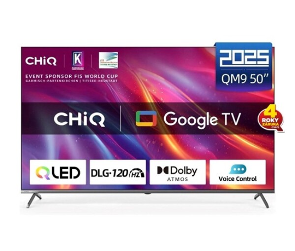 CHiQ U50QST TV 50", UHD, QLED, ultratenká, Google TV, DLG 120 Hz, Dolby Audio, Frameless, metalická EDF_5263330