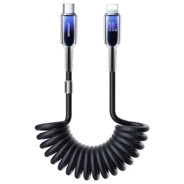 Joyroom S-A43 Crystal-Clear Series Nabíjecí spirálový kabel USB-C (M) - Lightning (M) 30W 1.5m černá (6956116728182)