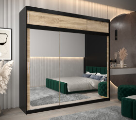 Šatní skříň Abi T3 s nástavcem Barva korpusu: Černá, Rozměry: 250 cm, Dveře: Dub - sonoma