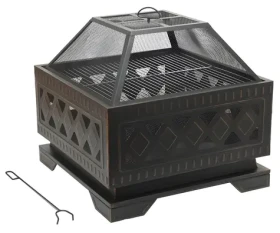 CATTARA Ohniště SQUARE copper patina s poklopem / 63,5 × 63,5 × 62 cm / rošt 58 × 58 cm / ocel (13009)
