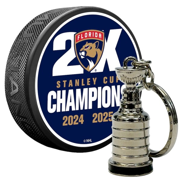 Fanatics Set puku a přívěšku Florida Panthers NHL 2025 Stanley Cup Champions Puck & Keychain