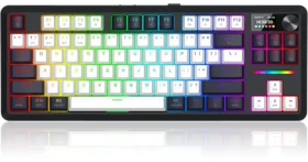 Redragon Wildslash LCD Pro K746WB-RGB-PRO bílo-černá / Herní klávesnice / mechanická / LCD displej / RGB / bezdrátová (K746WB-RGB-PRO)