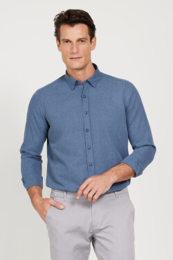 AC&Co Altınyıldız Classics Men's Navy Blue Slim Fit Slim Fit Buttoned Collar Flannel Lumberjack Winter Shirt