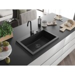 MEXEN/S - Elix granitový dřez 1-miska 700 x 500 mm, černá/stříbrná metalik, sifon černá 6526701005-73-B