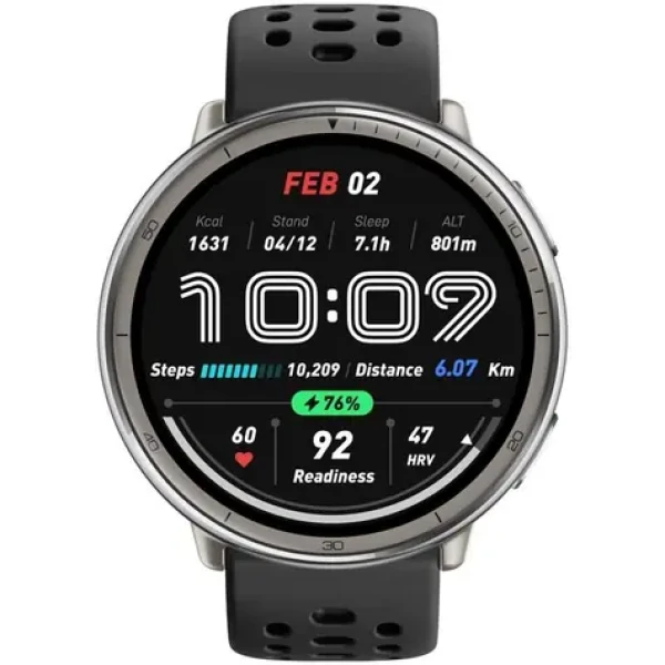 Amazfit Active 2 Round černo-stříbrná / chytré hodinky / 1.32" AMOLED / 5ATM / BT 5.2 / GPS (10591)