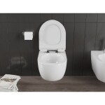 MEXEN/S - Carmen Závěsná WC mísa Rimless Tornado včetně sedátka s slow slim, duroplast, bílá lesk 30880100T