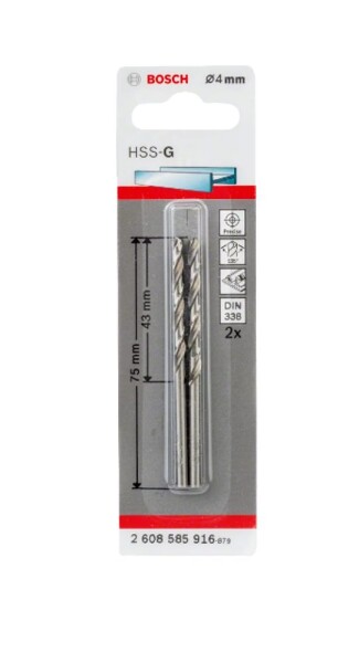 Vrták do kovu Bosch HSS-G 4 x 43 x 75 mm 2 ks 2608585916