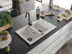 MEXEN/S - Gaspar granitový dřez 1.5 s odkapávačem 737 x 475 mm, bílá, černý sifon 6507731505-20-B
