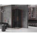 MEXEN/S - Velar L Duo sprchový kout, posuvné dveře 90 x 90, grafit, růžové zlato 871-090-090-02-43-60