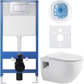 CERANO Kompletní WC set Profi/Dure - bílá lesklá - WC tlačítko Classic/Chrom - předstěnová instalace - 51x35 cm