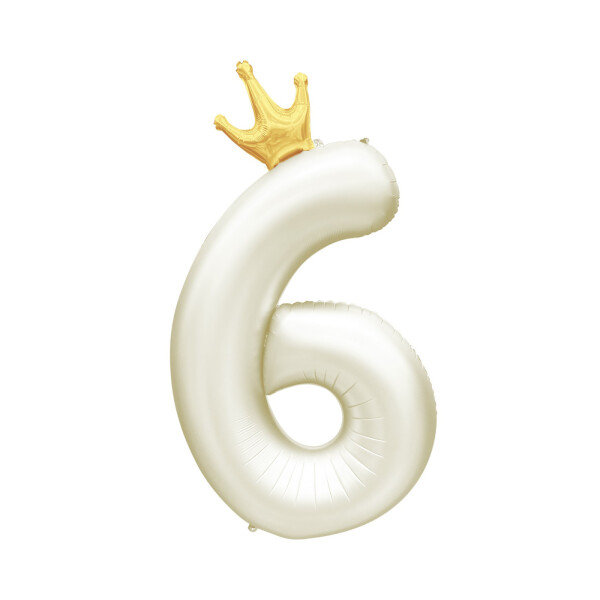 Balónek fóliový 82 cm světle krémový s korunkou číslo 6 - Albi