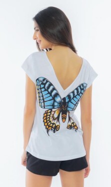 Dámské pyžamo šortky Vienetta Secret Velký motýl | bílá | L