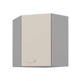Horní rohová skříňka 60x60 GN-72 1F (45°) Barva korpusu: Šedá, Barva dvířek: Krémový lesk (Karmen)