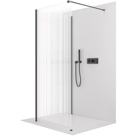 CERANO Sprchová zástěna Walk-in Onyx Corner Cube L/P - 8 mm - hranatá vzpěra - černá matná, rýhované sklo - 100x80x200 cm