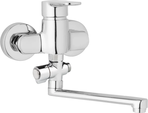 JB Sanitary Nástěnná umyvadlová a sprchová baterie MIRAM, rozteč 100 mm, otočný přepínač, bez příslušenství, ramínko 300 mm M10 32 10