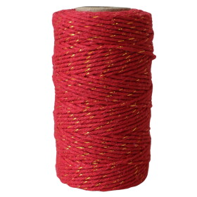 Bella Rose Bavlněný provázek 50 m – Red / Gold, červená barva, textil