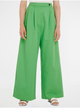 Světle zelené dámské široké kalhoty příměsí lnu Tommy Hilfiger