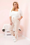 Dámské bavlněné kalhoty Plus Size s páskem světle béžová XL